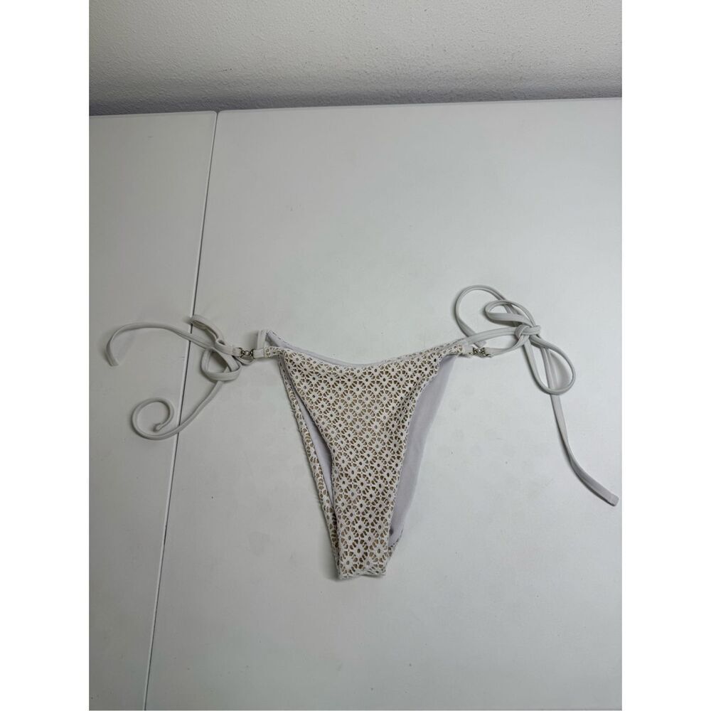 Women’s Bikini Bottom Lace Knit Pearls Trim Size S Side Ties See Description